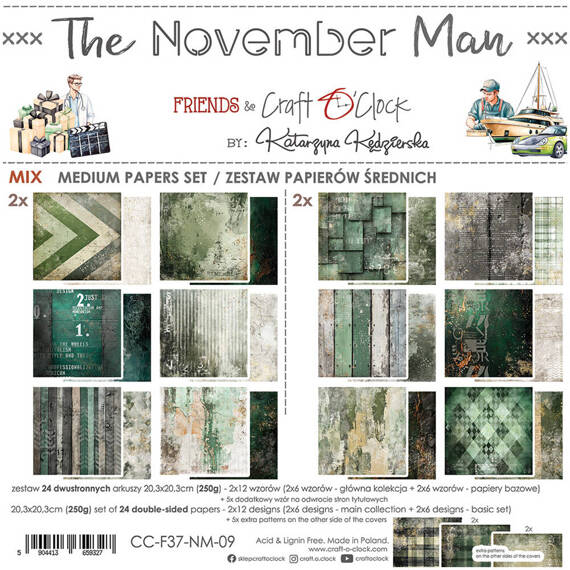 Zestaw papierów do scrapbookingu 20,3x20,3 - Craft o'clock - November Man mix