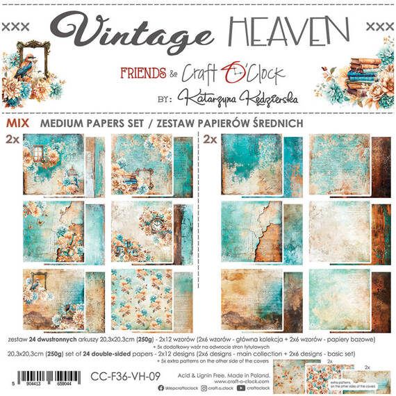 Zestaw papierów do scrapbookingu 20,3x20,3 - Craft o'clock - Vintage Heaven mix