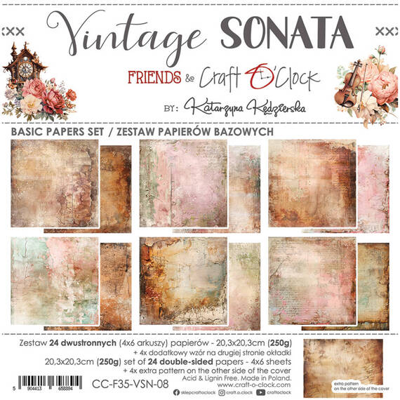 Zestaw papierów do scrapbookingu 20,3x20,3 - Craft o'clock - Vintage Sonata - BASIC