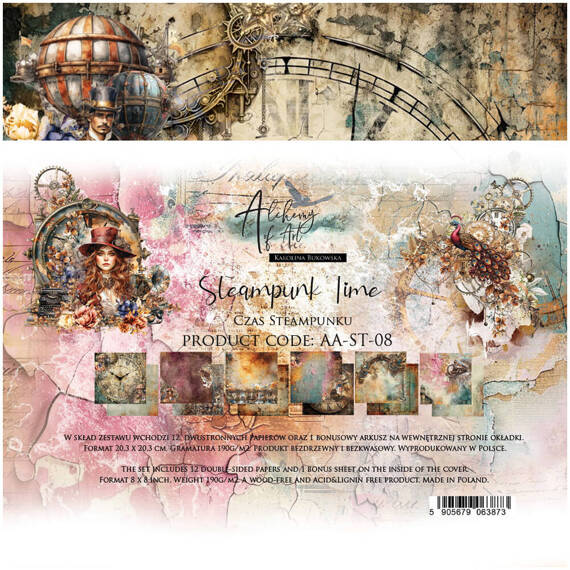 Zestaw papierów do scrapbookingu 20x20 - Alchemy of Art - Steampunk Time