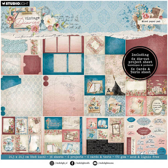 Zestaw papierów do scrapbookingu 20x20 - StudioLight - Envelopes, cards Vintage Diaries