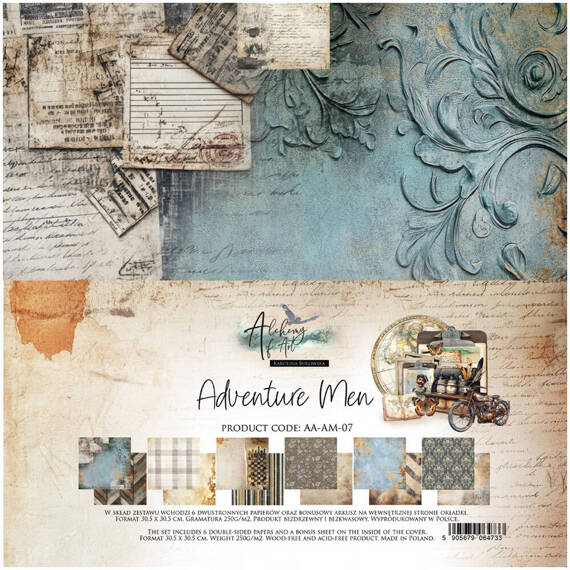 Zestaw papierów do scrapbookingu 30x30 - Alchemy of Art - Adventure Men