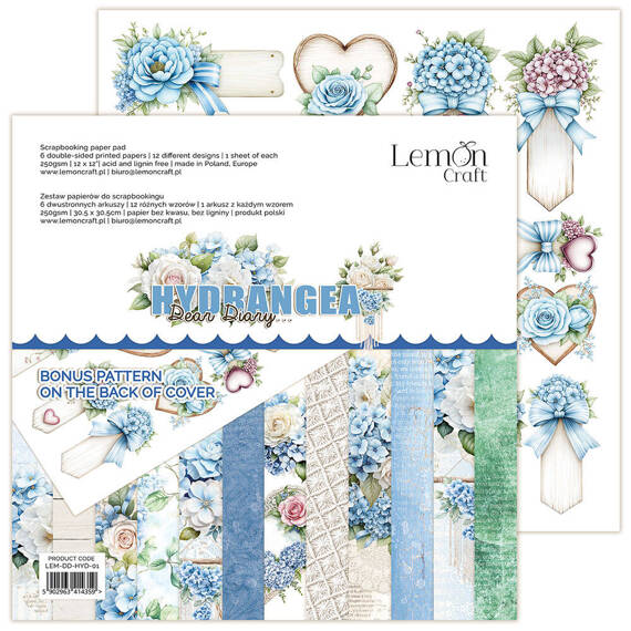 Zestaw papierów do scrapbookingu 30x30 - Lemoncraft - Dear Diary - Hydrangea