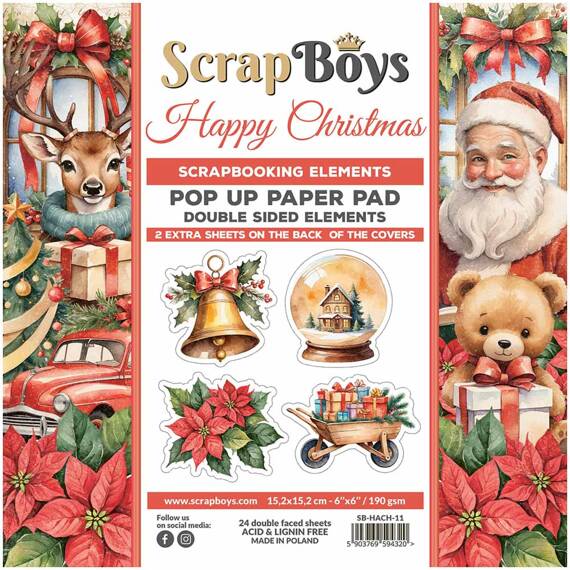 Zestaw papierów do scrapbookingu z elementami 15x15 - ScrapBoys - Happy Christmas Pop-Up