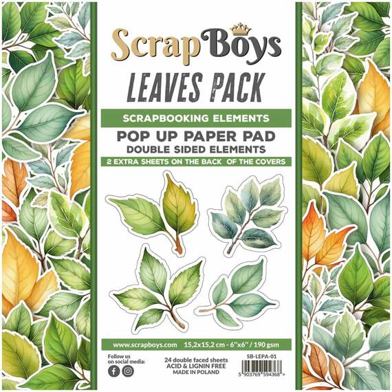 Zestaw papierów do scrapbookingu z elementami 15x15 - ScrapBoys - Leaves Pop-Up