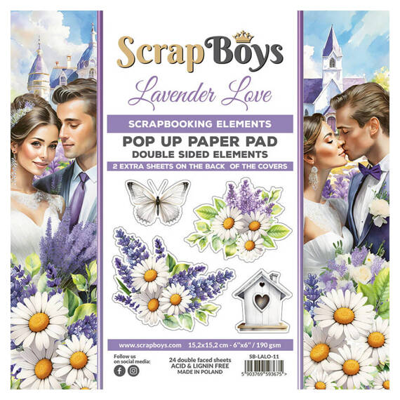 Zestaw papierów z elementami 15x15 - Scrapboys - Lavender Love Pop-Up