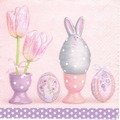 Serwetka 33x33cm - Grey Rabbit Among Eggs jajko zając pisanka tulipany