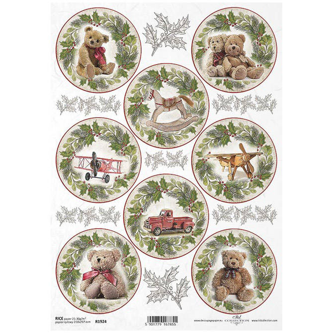 Papier ryżowy do decoupage ITD-R1924 zabawki święta Boże Narodzenie