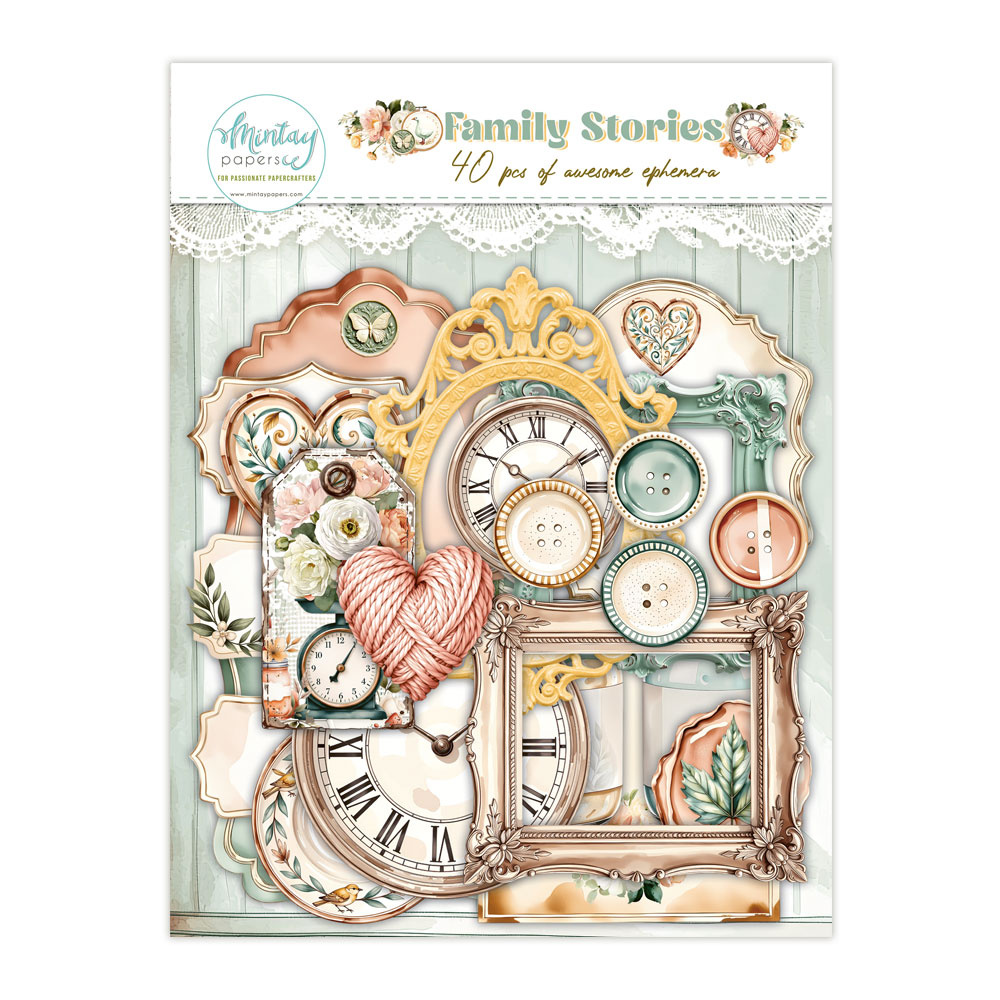 Papierowe elementy - Ephemera - Mintay - Family Stories 40 szt