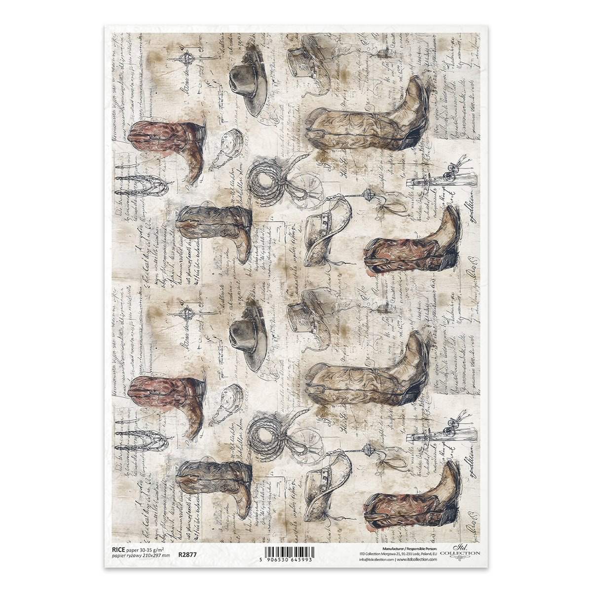 Papier ryżowy do decoupage A4 - R2877 - Itd Collection - buty kowbojskie